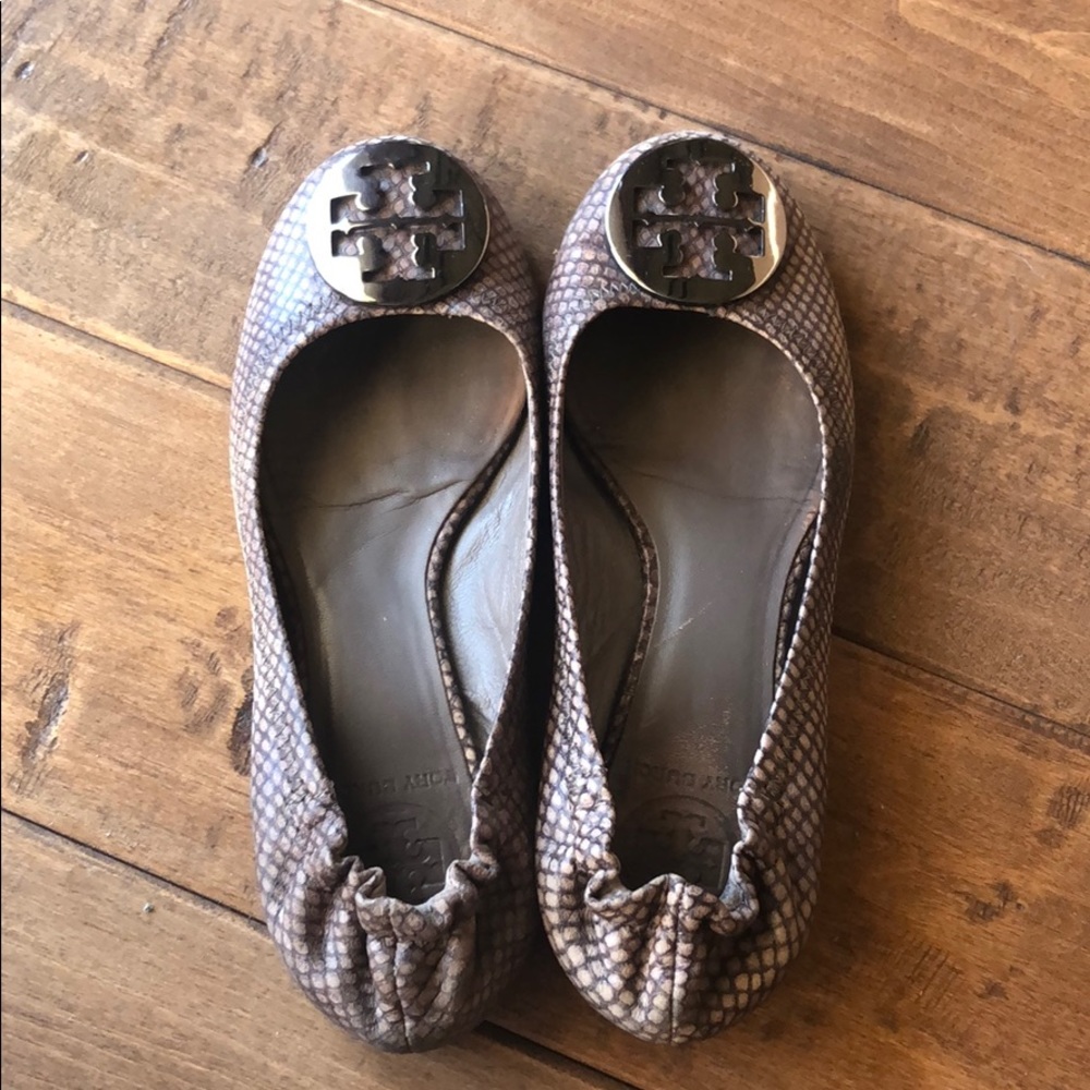 Gently worn snake skin print Tory Burch flats